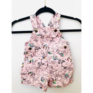 Girls Pink Carhartt Overalls- Woodland Deer and Flowers Print - Like New